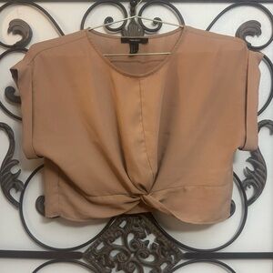 Tan Taupe Twisted Front Women's Crop Top Soft Gamine Soft Natural Kibbe Autumn
